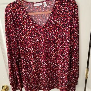 Susan Graver, size L, red/cranberry multi print blouse